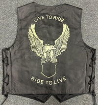 Classic Mens Black Eagle Embossed Leather Biker Vest S - 