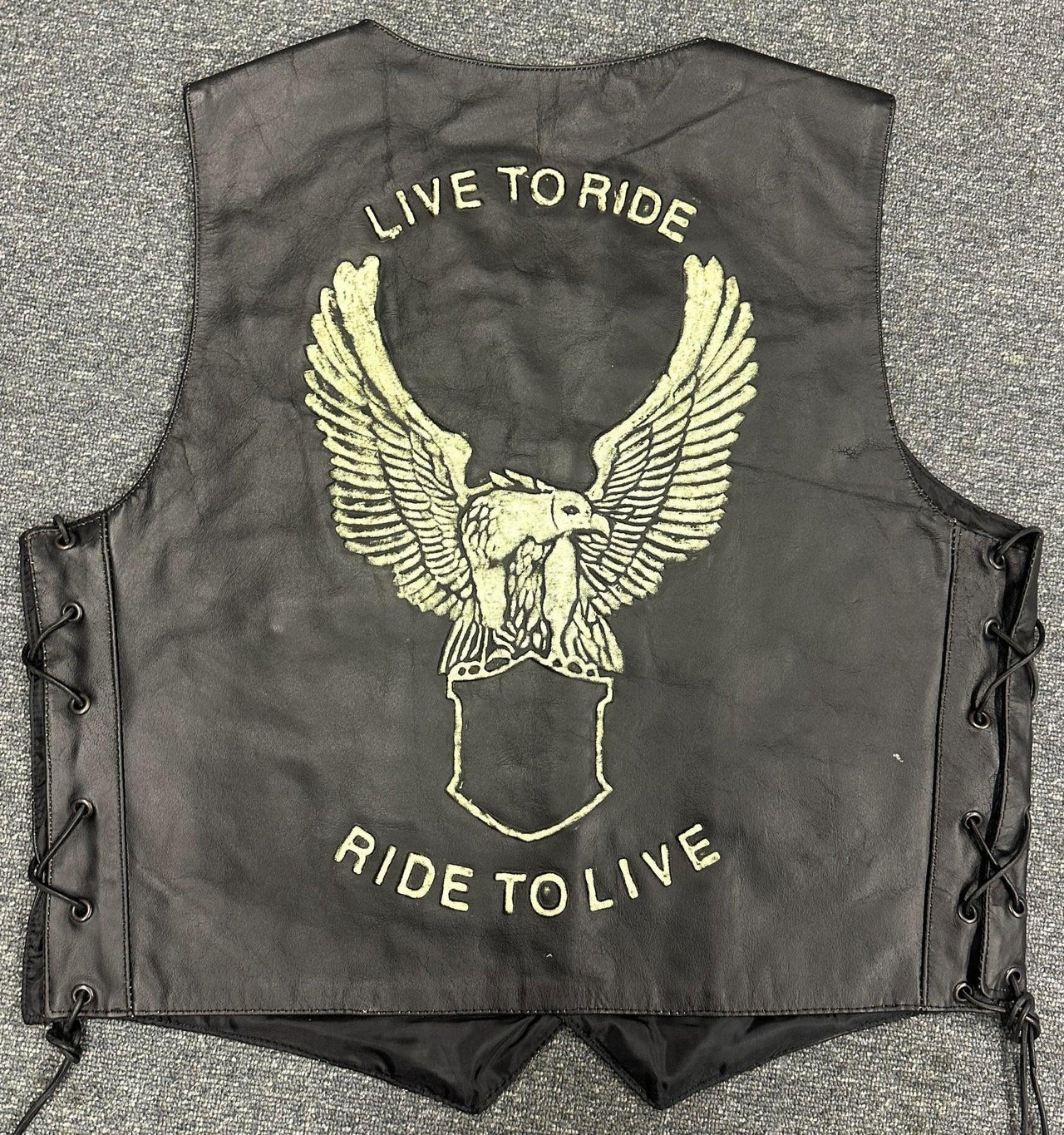 Classic Mens Black Eagle Embossed Leather Biker Vest S - 