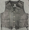 Classic Mens Black Eagle Embossed Leather Biker Vest S - 