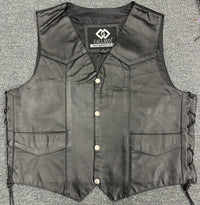 Classic Mens Black Eagle Embossed Leather Biker Vest S - 