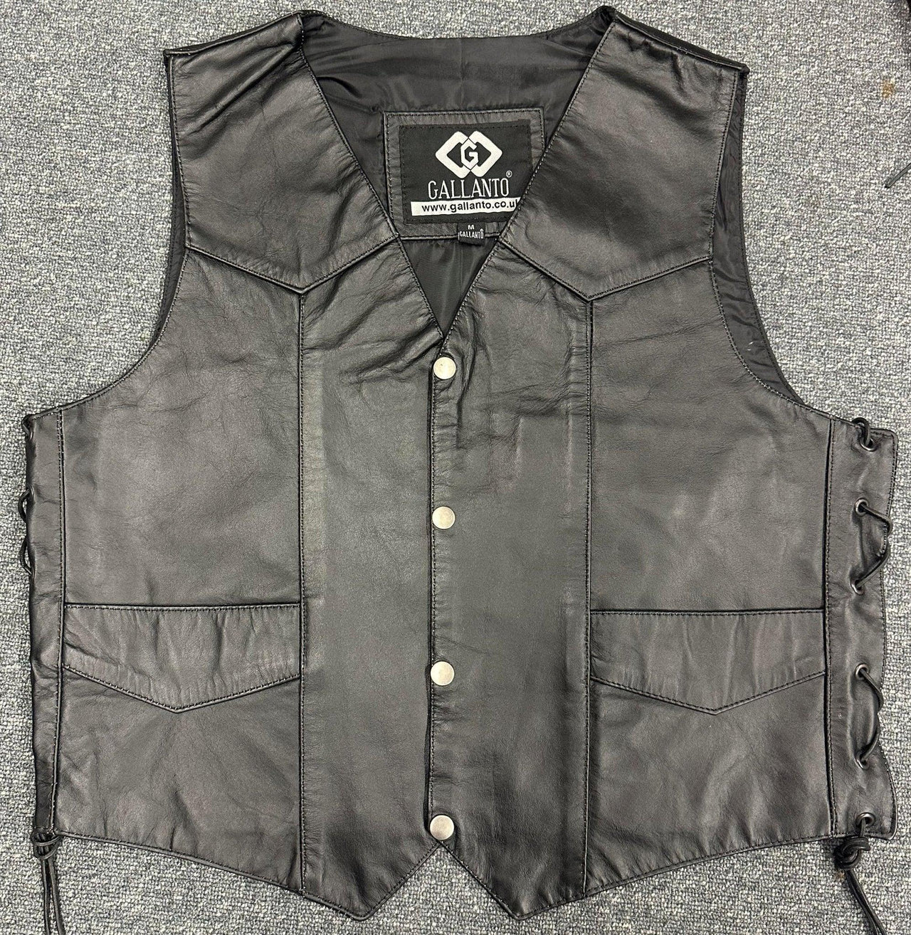 Classic Mens Black Eagle Embossed Leather Biker Vest S - 