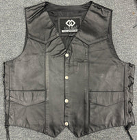 Classic Mens Black Eagle Embossed Leather Biker Vest S - 