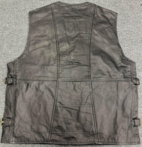 Classic Mens Black Hook Leather Vest Motorcycle Biker Waistcoat Large - 