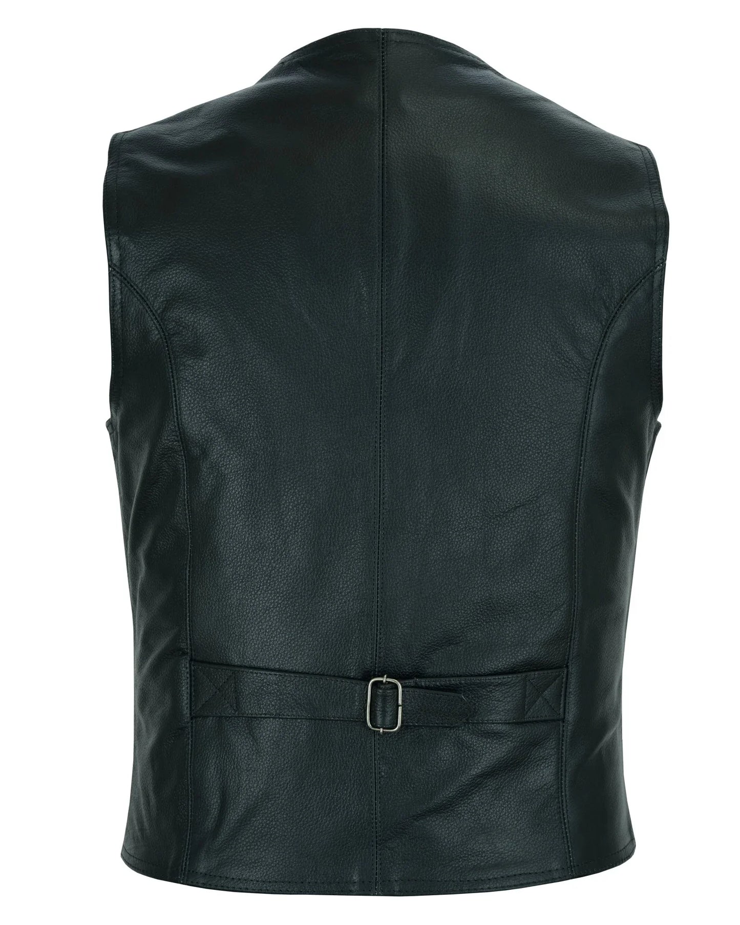 classic mens black motorcycle leather vest motorbiker waistcoat - 