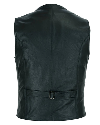 Classic Mens Black Motorcycle Leather Vest MotorBiker Waistcoat - 