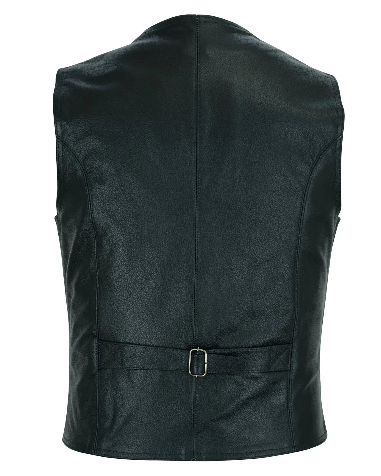 Classic Mens Black Motorcycle Leather Vest MotorBiker Waistcoat - 