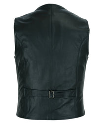 Classic Mens Black Motorcycle Leather Vest MotorBiker Waistcoat - 