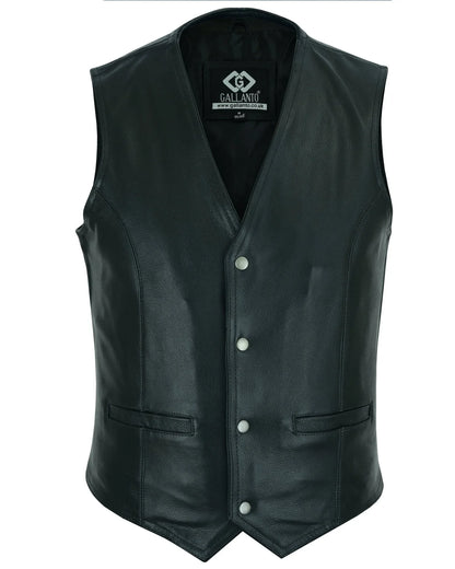 Classic Mens Black Motorcycle Leather Vest MotorBiker Waistcoat - 