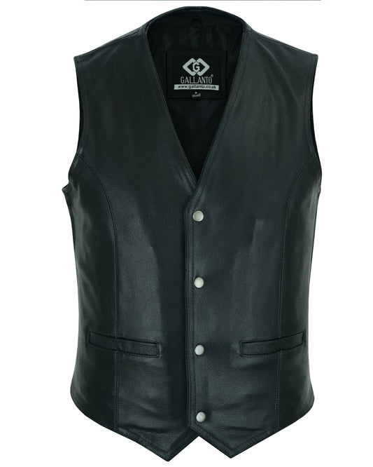 Classic Mens Black Motorcycle Leather Vest MotorBiker Waistcoat - 