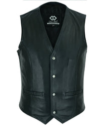 Classic Mens Black Motorcycle Leather Vest MotorBiker Waistcoat - 