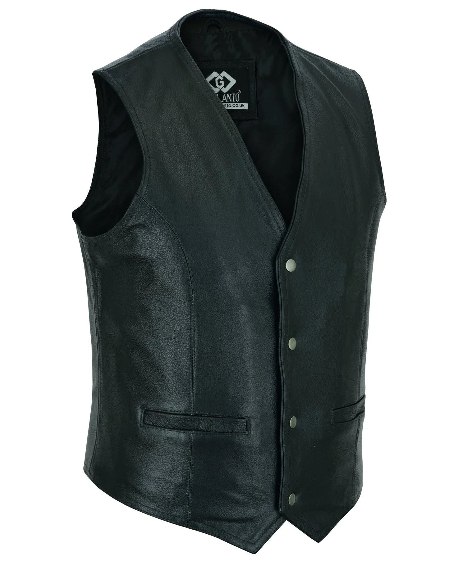 classic mens black motorcycle leather vest motorbiker waistcoat - 