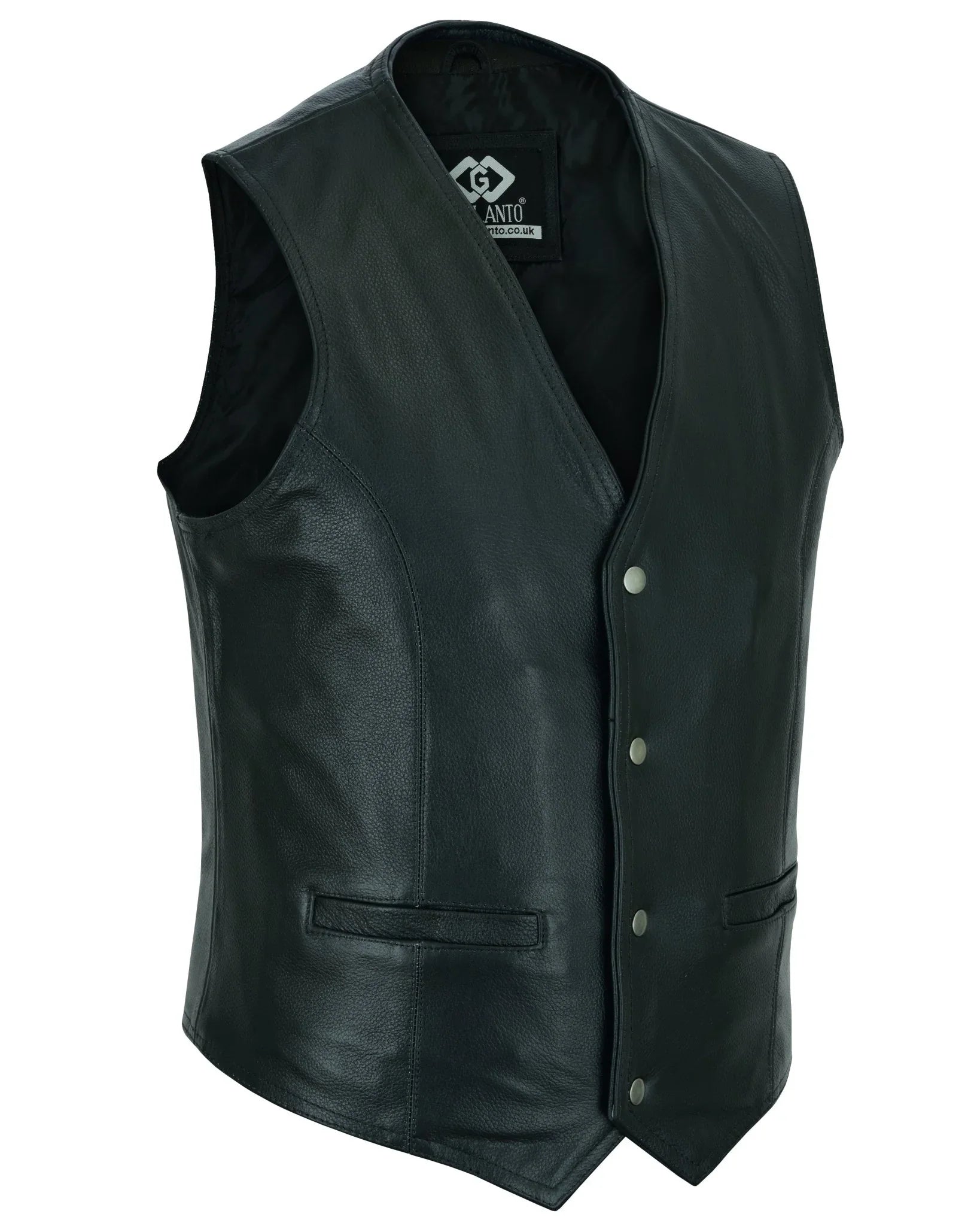 Classic Mens Black Motorcycle Leather Vest MotorBiker Waistcoat - 