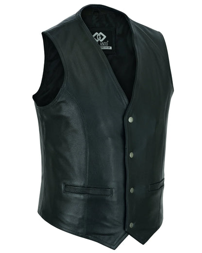 Classic Mens Black Motorcycle Leather Vest MotorBiker Waistcoat - 