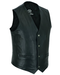 Classic Mens Black Motorcycle Leather Vest MotorBiker Waistcoat - 