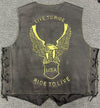 Classic Mens Black USA Eagle Embossed Leather Biker Vest M - 