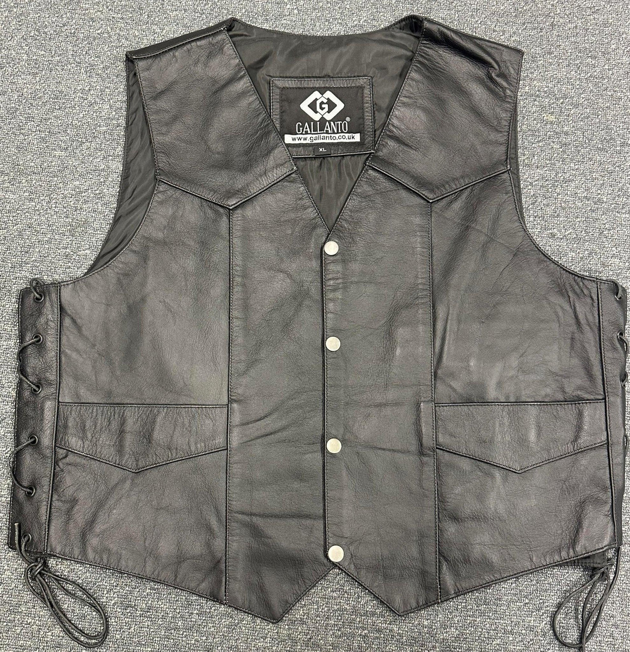 Classic Mens Black USA Eagle Embossed Leather Biker Vest XL - 