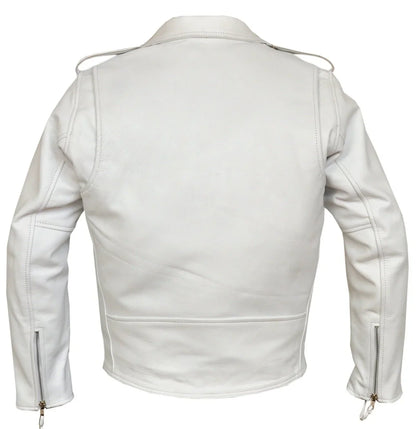 Classic Mens White Marlon Brando Leather Biker Jacket - 