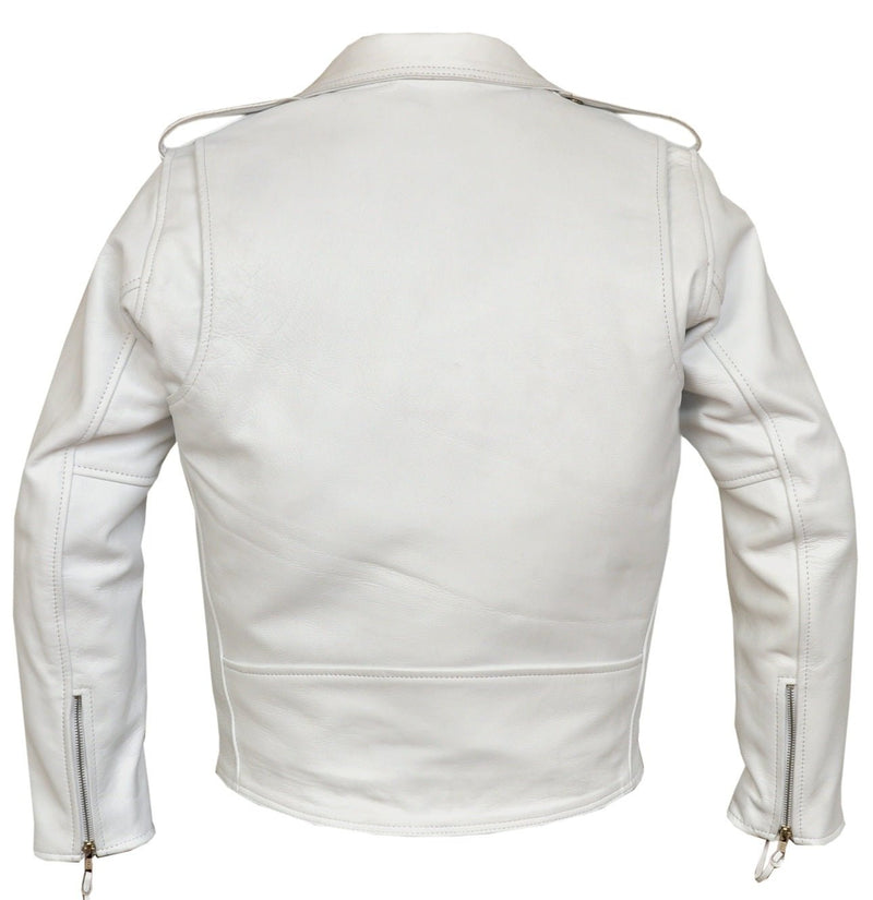 Classic Mens White Marlon Brando Leather Biker Jacket - 