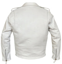 Classic Mens White Marlon Brando Leather Biker Jacket - 