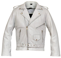Classic Mens White Marlon Brando Leather Biker Jacket - 