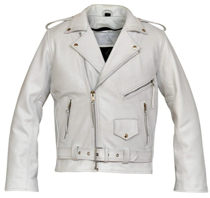 Classic Mens White Marlon Brando Leather Biker Jacket - 