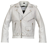 Classic Mens White Marlon Brando Leather Biker Jacket - 