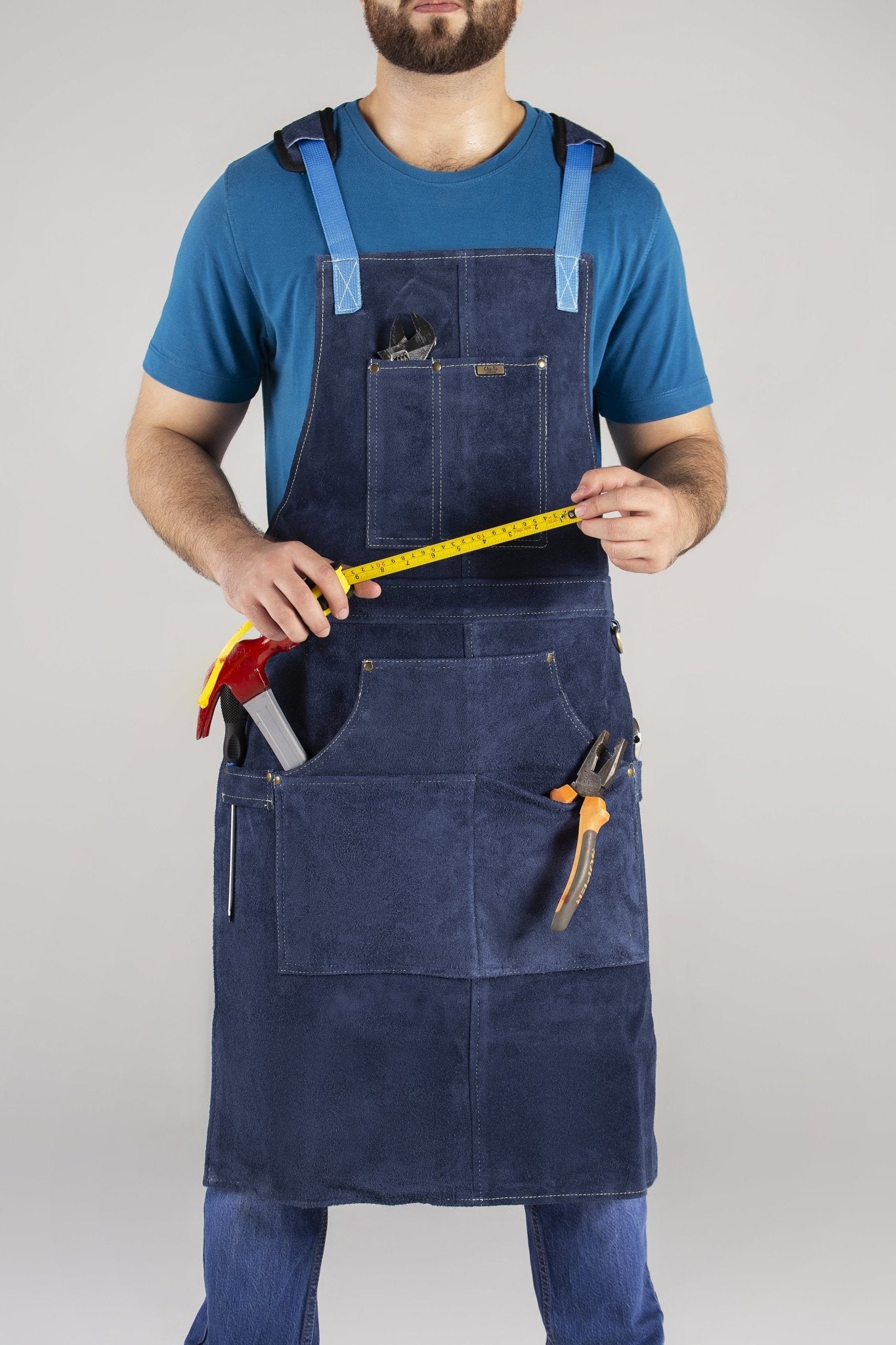 cowhide leather tool apron – heavy - duty, heat - resistant, 6 pockets - 