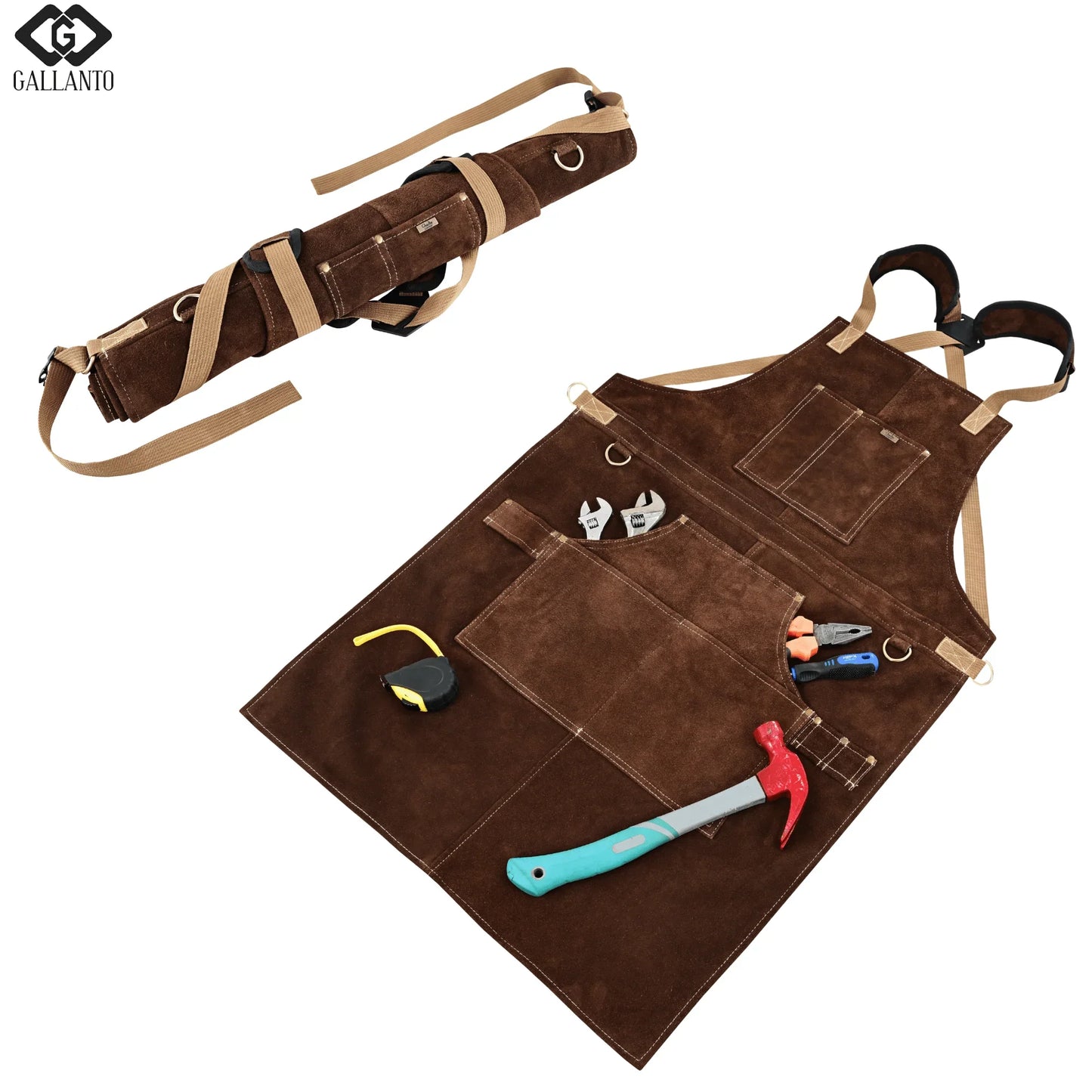 cowhide leather tool apron – heavy - duty, heat - resistant, 6 pockets - 