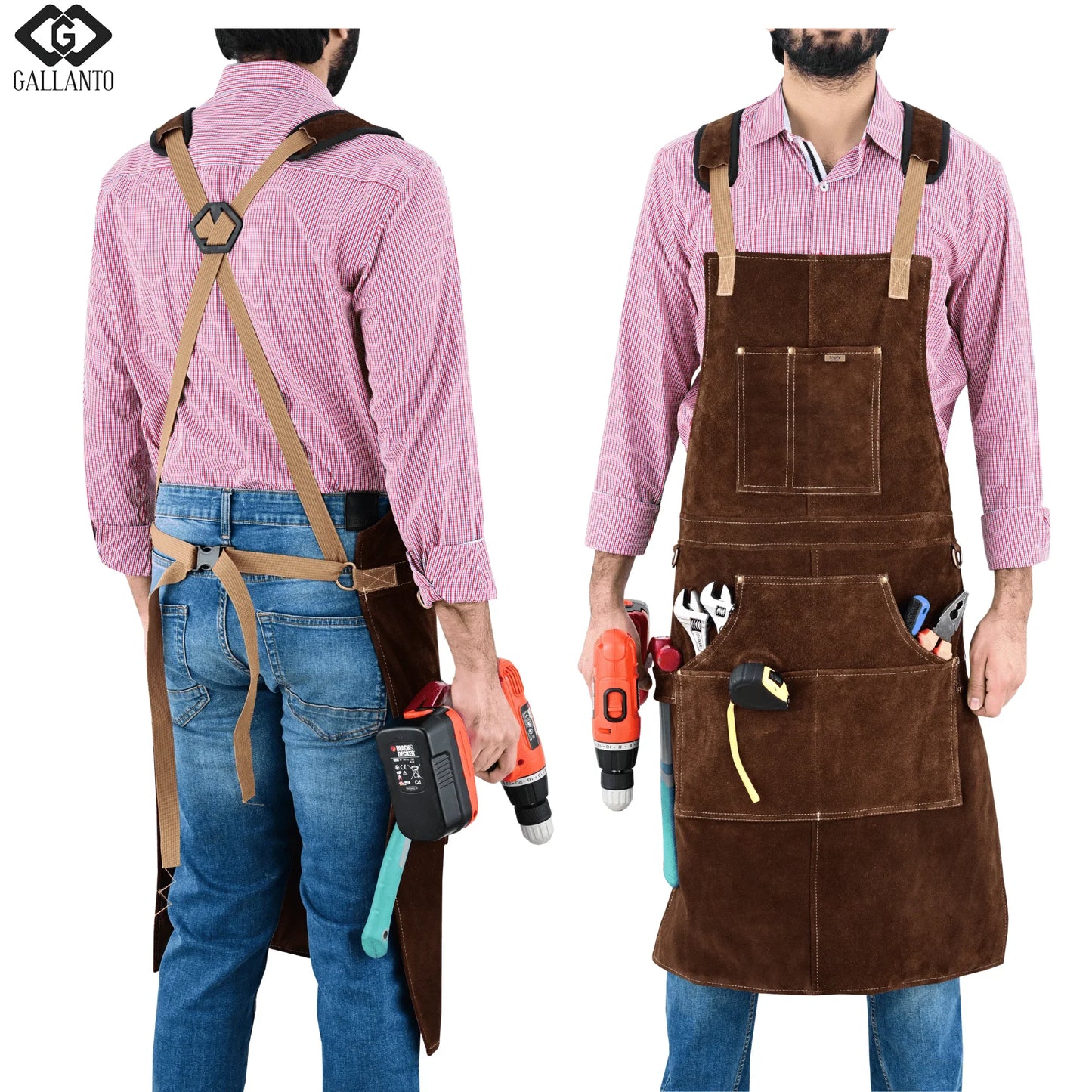 cowhide leather tool apron – heavy - duty, heat - resistant, 6 pockets - 