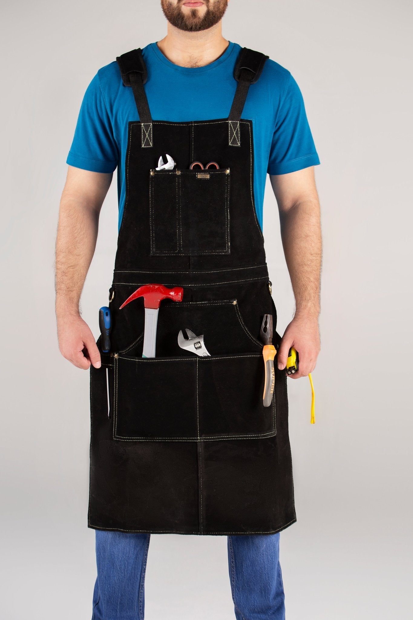 cowhide leather tool apron – heavy - duty, heat - resistant, 6 pockets - 