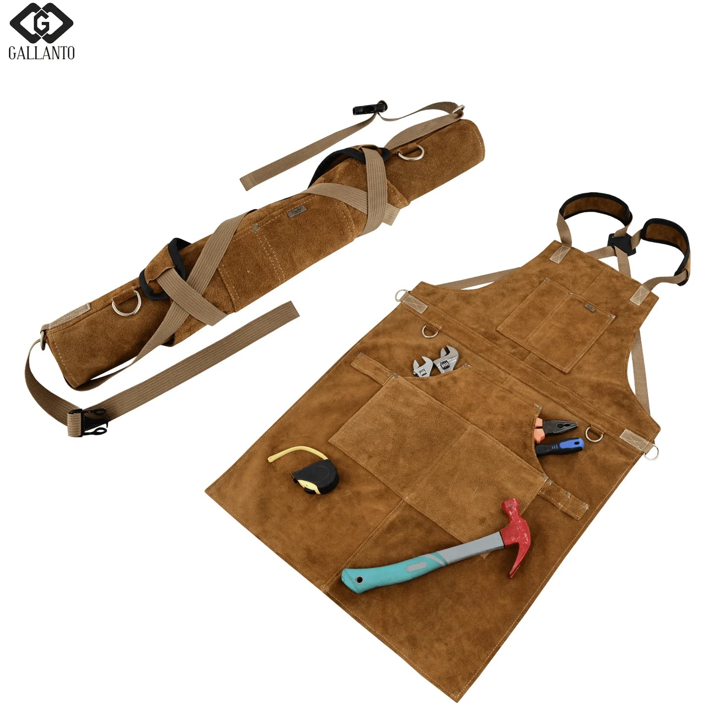 cowhide leather tool apron – heavy - duty, heat - resistant, 6 pockets - 