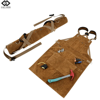Cowhide Leather Tool Apron – Heavy - Duty, Heat - Resistant, 6 Pockets - 