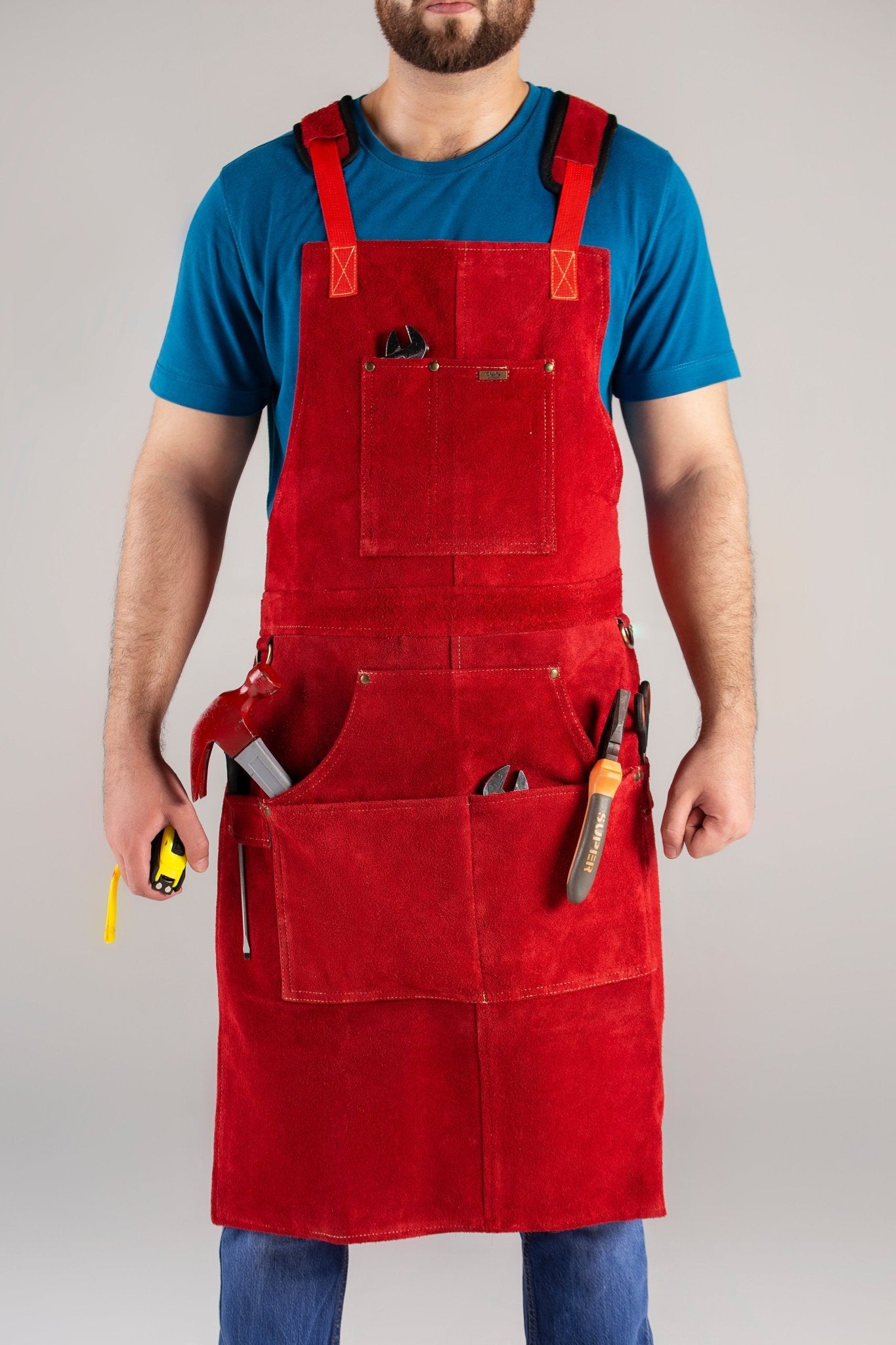 cowhide leather tool apron – heavy - duty, heat - resistant, 6 pockets - 