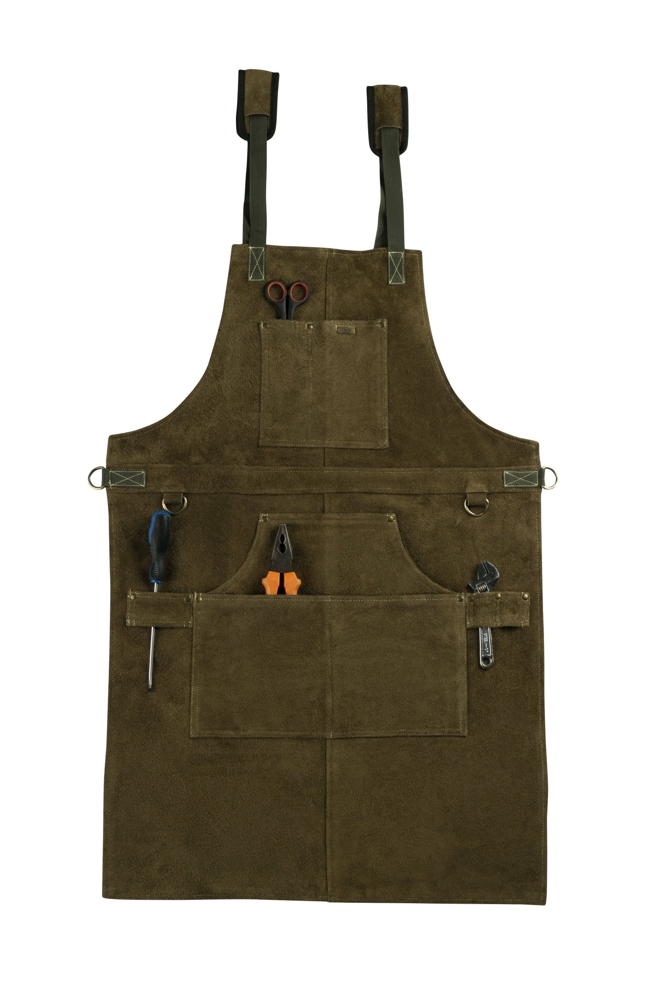 cowhide leather tool apron – heavy - duty, heat - resistant, 6 pockets - 
