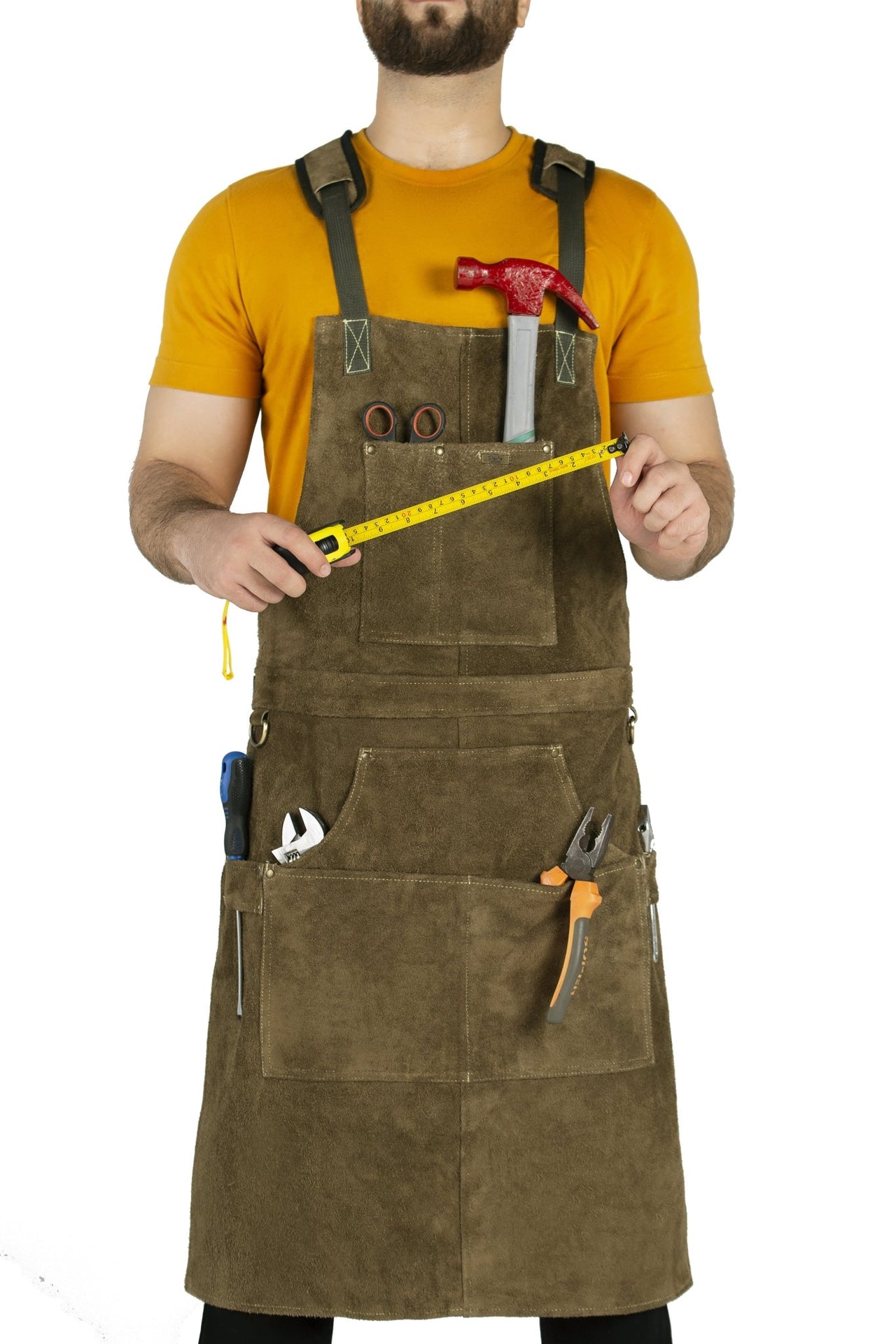 Cowhide Leather Tool Apron – Heavy - Duty, Heat - Resistant, 6 Pockets - 