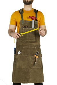 Cowhide Leather Tool Apron – Heavy - Duty, Heat - Resistant, 6 Pockets - 
