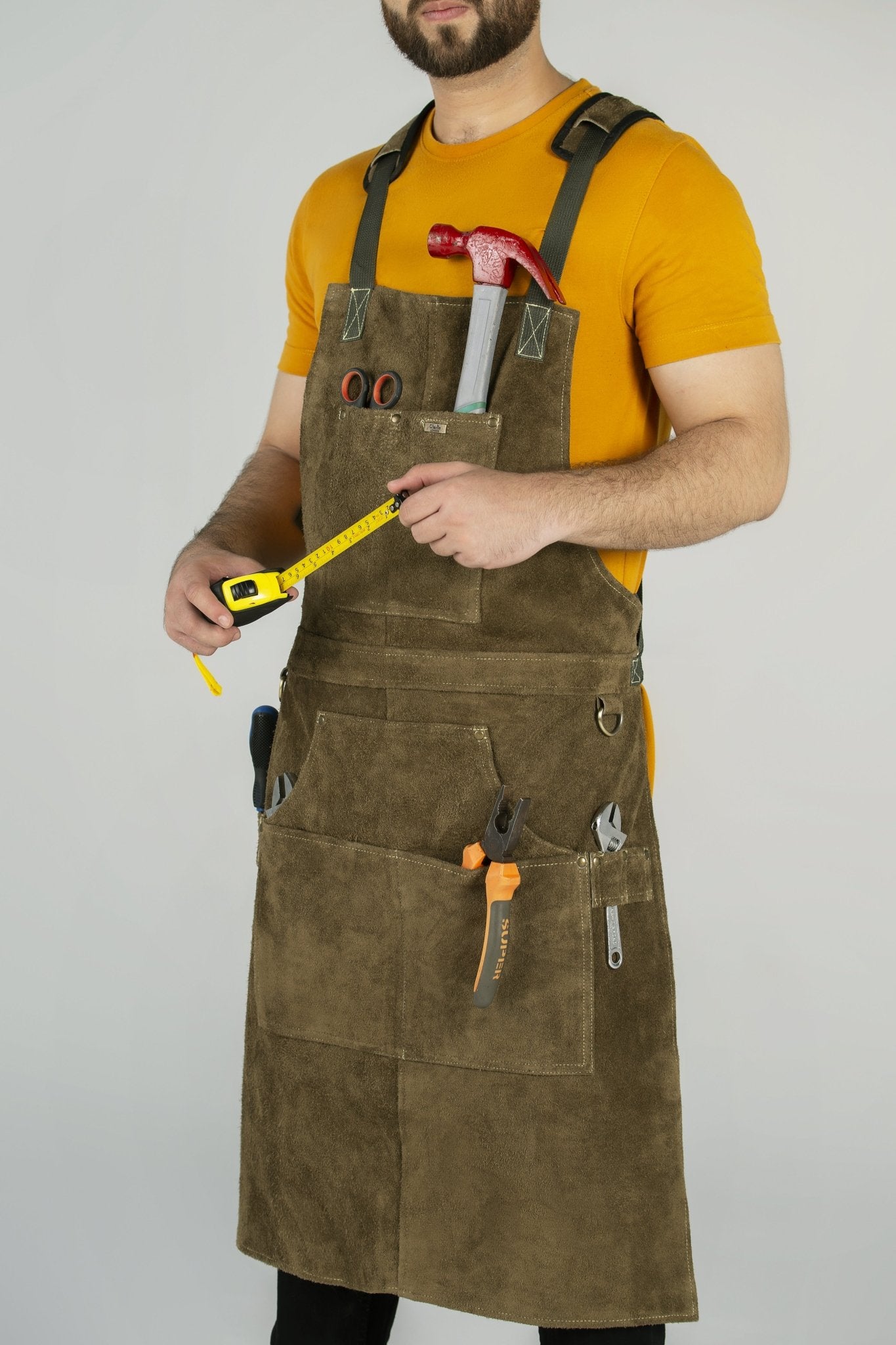 cowhide leather tool apron – heavy - duty, heat - resistant, 6 pockets - 