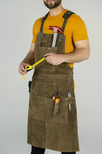 Cowhide Leather Tool Apron – Heavy - Duty, Heat - Resistant, 6 Pockets - 