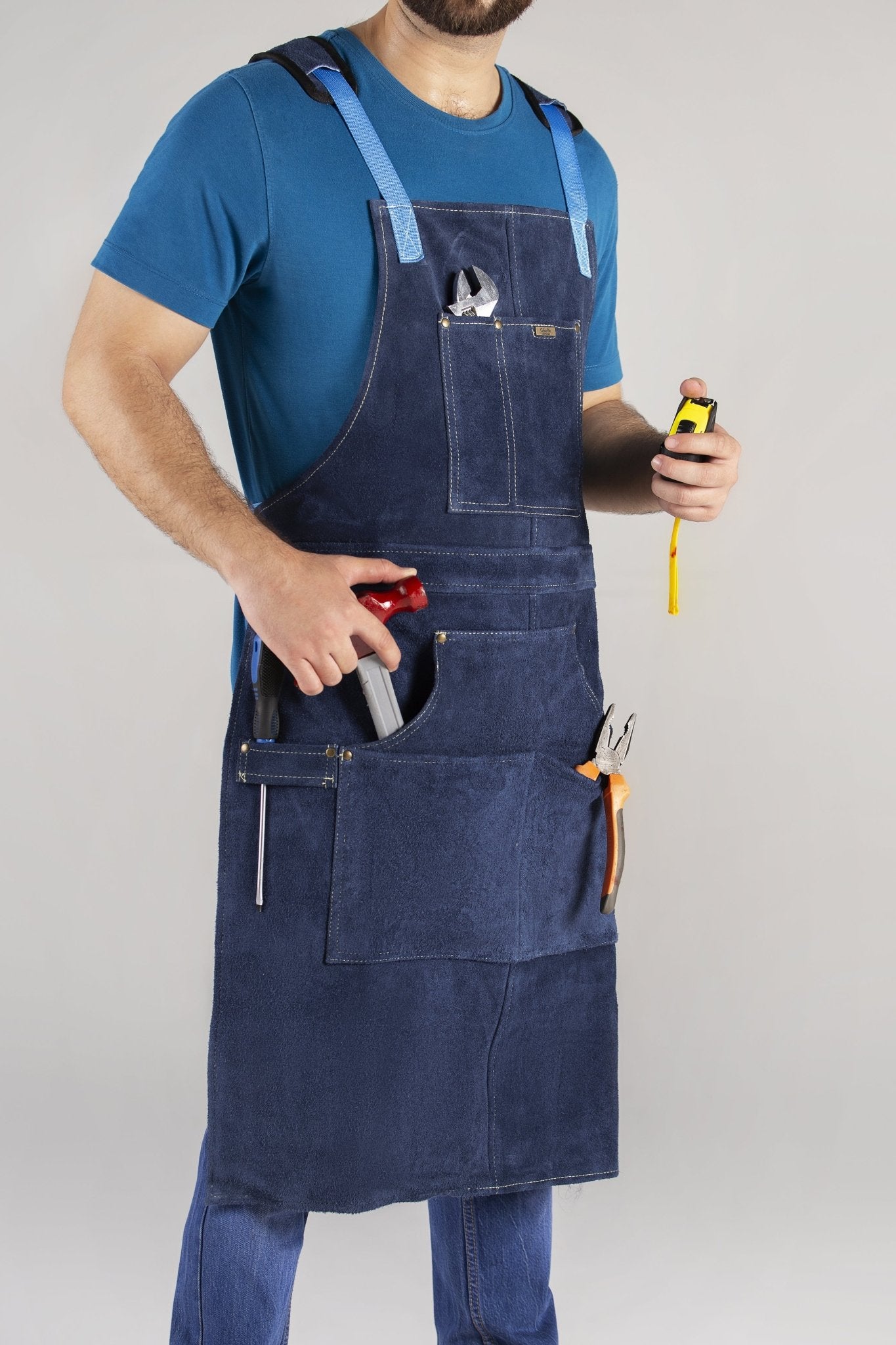 cowhide leather tool apron – heavy - duty, heat - resistant, 6 pockets - 