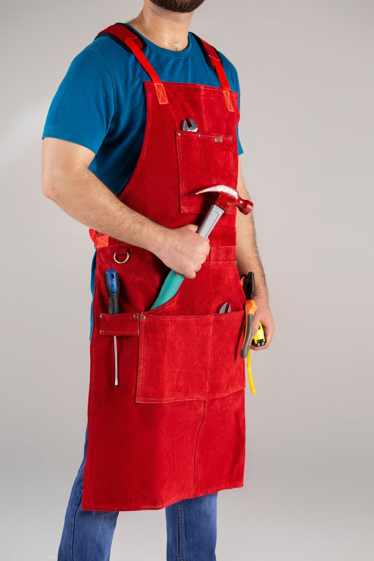 Cowhide Leather Tool Apron – Heavy - Duty, Heat - Resistant, 6 Pockets - 