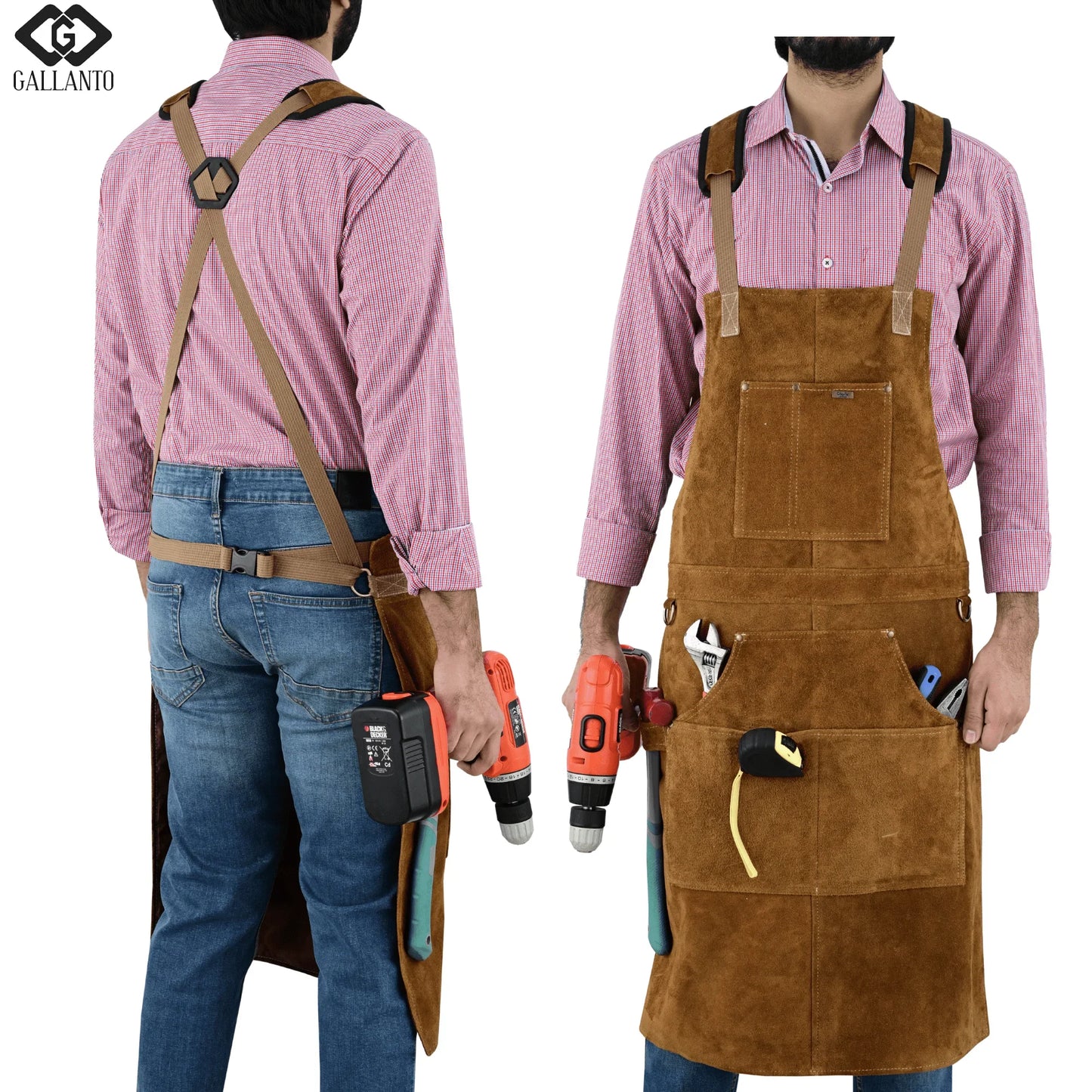 cowhide leather tool apron – heavy - duty, heat - resistant, 6 pockets - 