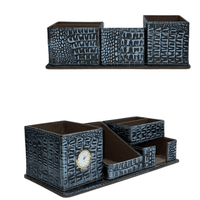 Crocodile Leather Desk Organiser with Clock – Luxury Executive Valet - 
