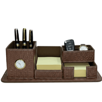 Crocodile Leather Desk Organiser with Clock – Luxury Executive Valet - 
