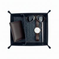 Crocodile Leather Valet Tray - Luxury Dual - Section Desk Organiser - 