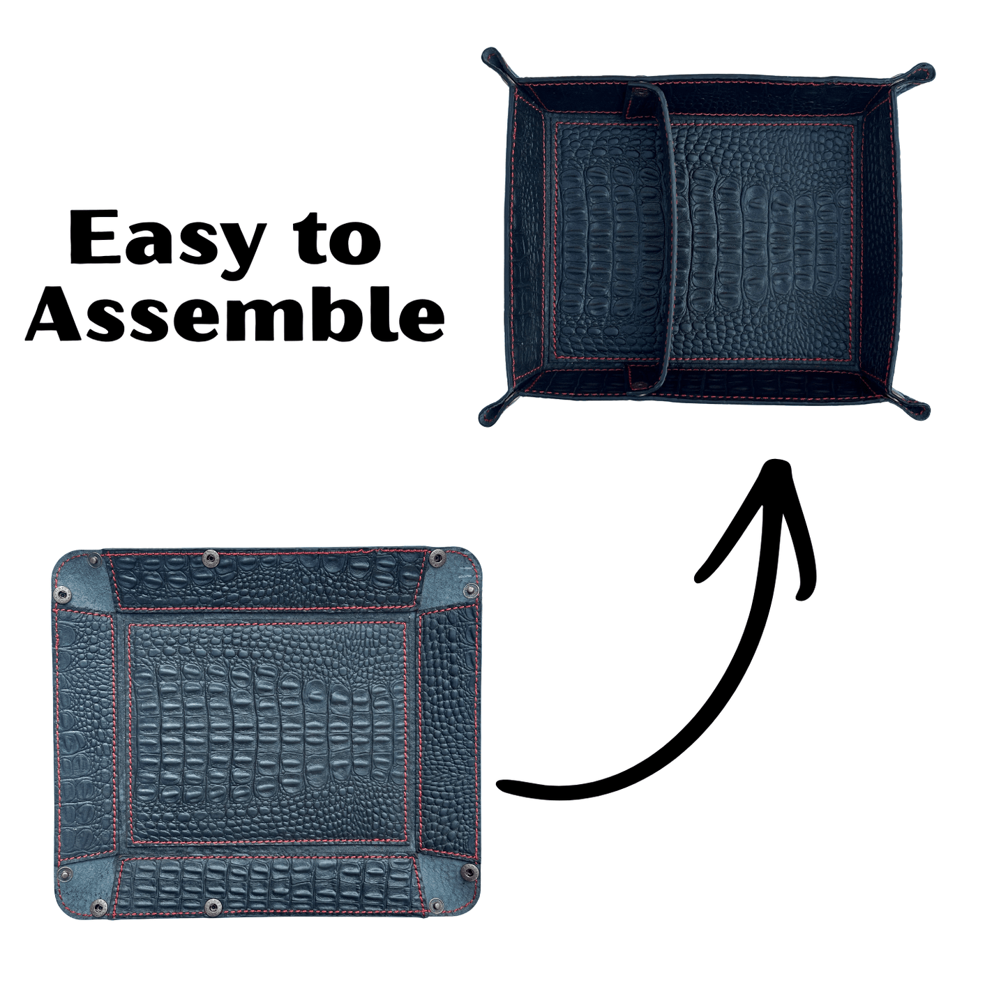 crocodile leather valet tray - luxury dual - section desk organiser - 