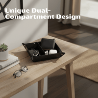Crocodile Leather Valet Tray - Luxury Dual - Section Desk Organiser - 