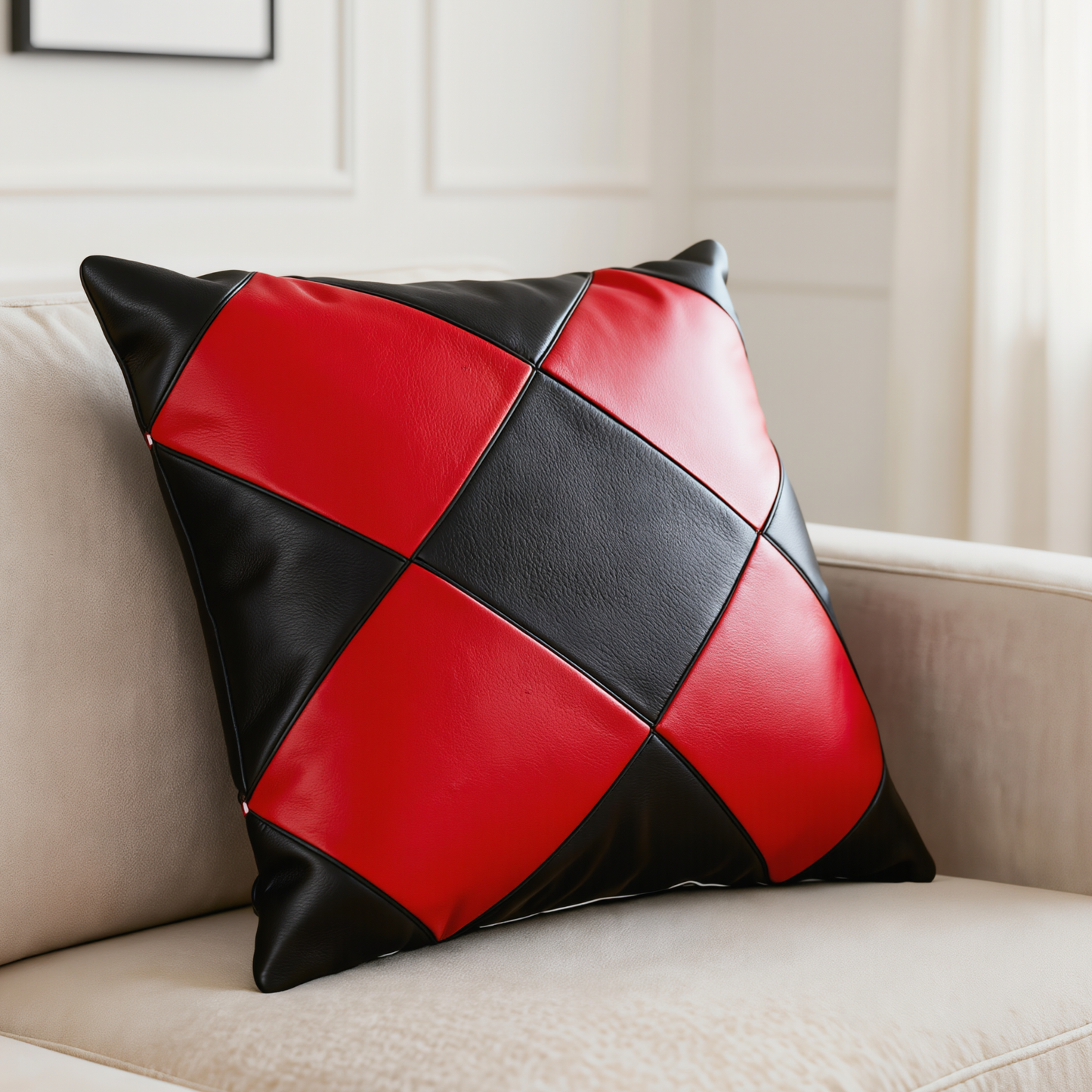 set of 2 leather couch cushion covers in diamond design
