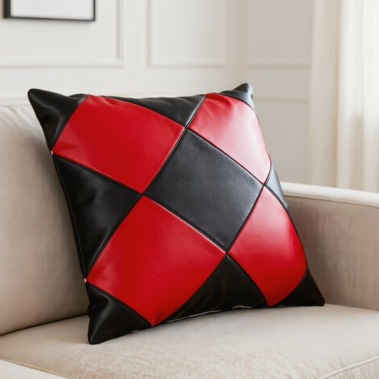 Set of 2 Leather Couch Cushion Covers in Diamond Design