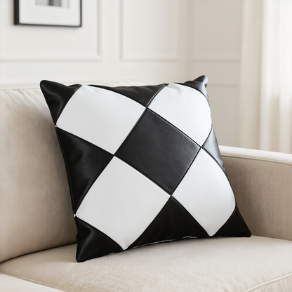 Set of 2 Leather Couch Cushion Covers in Diamond Design