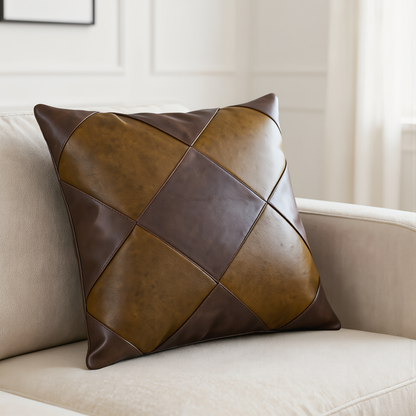 Set of 2 Leather Couch Cushion Covers in Diamond Design